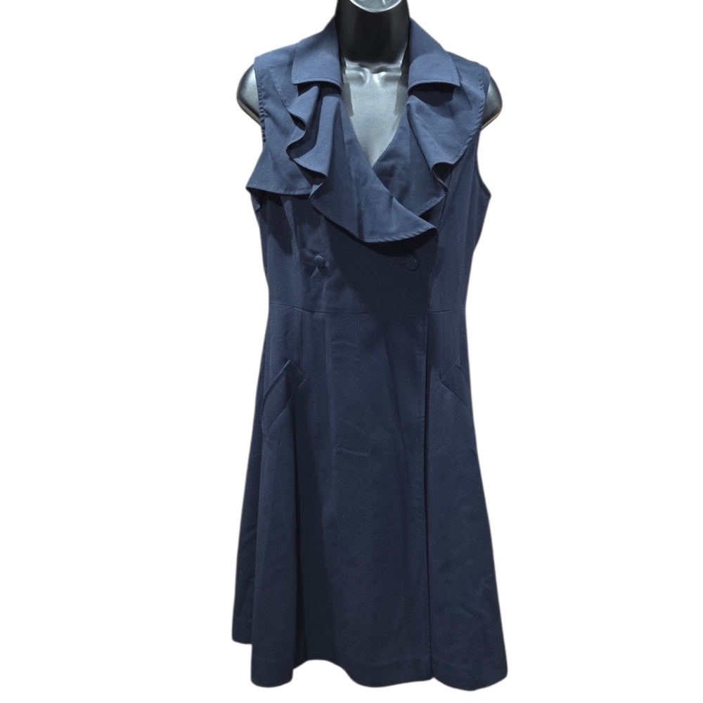 Sandra Darren Navy Sleeveless Midi Dress Size 8